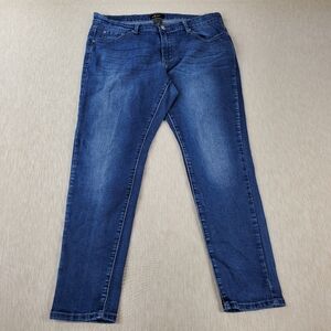 DKIN Blue Denim Jeans Women's Size 14W Embroidered Rhinestones Stretch Comfort